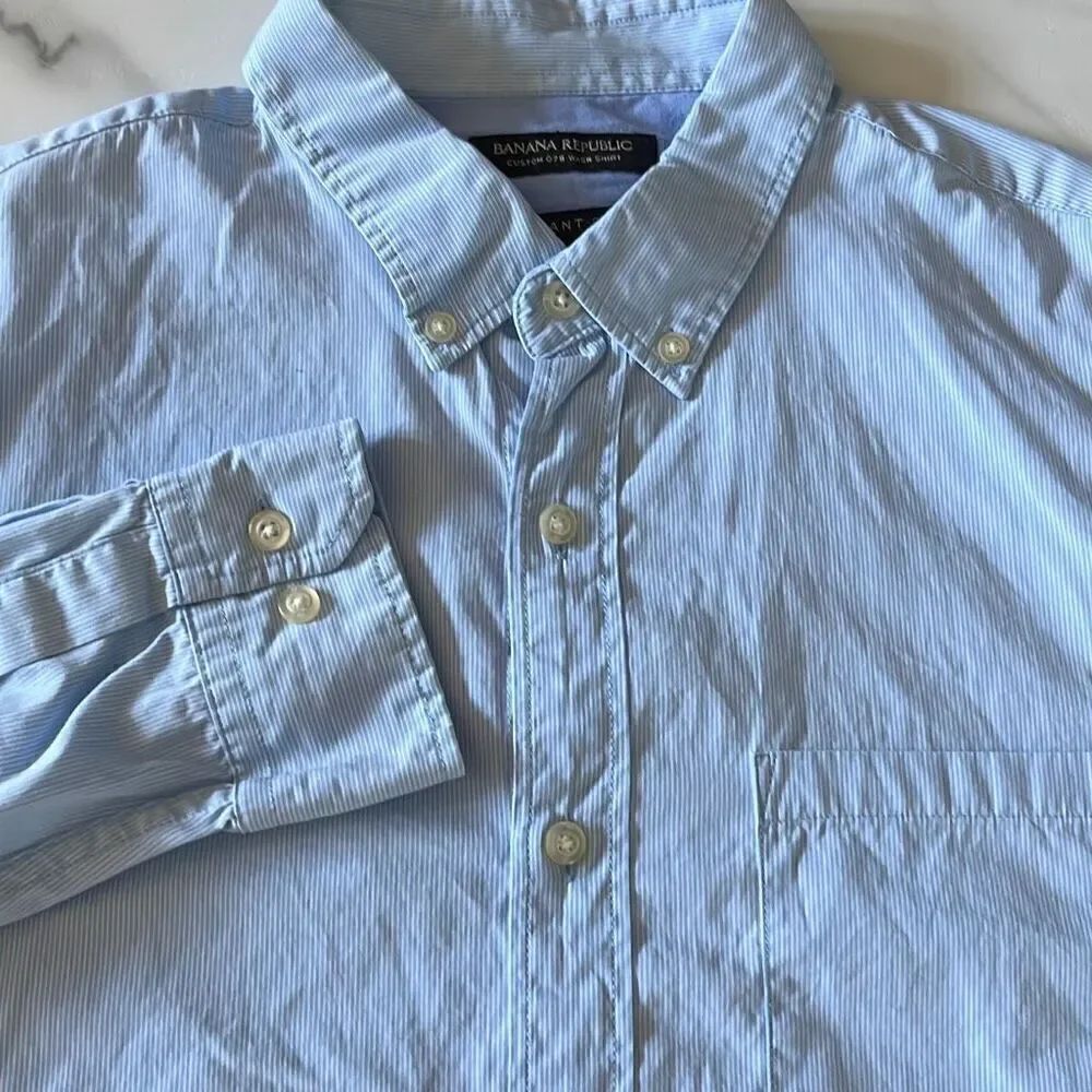 Banana Republic 078 Wash Grant Fit Blue Button Down Shirt Mens M